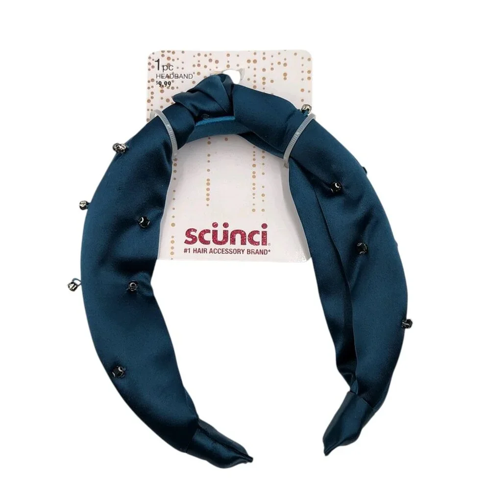 Scunci Deep Teal and Black Fabric Hair‎ Headband 2 Pcs Set with Jewels Bundle